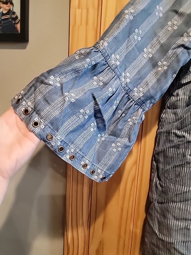 John Mark Top Damen Lagenlook Chambray gestempelt Print Ösen Glockenärmel 2x - Bild 2 von 6