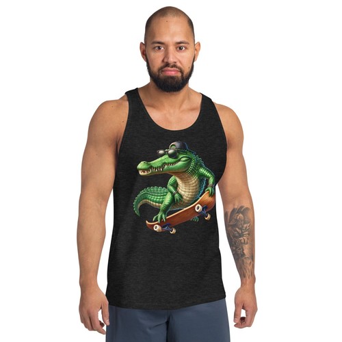 Men’s Staple Tank Top | Bella + Canvas | Cool Skateboard Crocodile Graphic - Picture 14 of 20