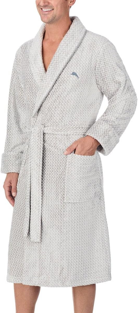 Мужской халат Tommy Bahama с плюшевыми рукавами и манжетами шалевым воротником и вышитым логотипом 9390₽