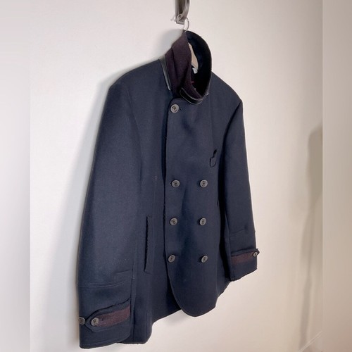 Robert Graham Men’s Cascade Double Breasted Wool Pea Coat Navy Size 2XL - Picture 5 of 14