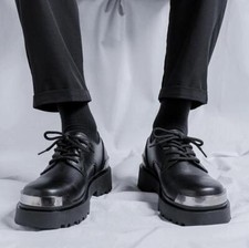 Mocassino elegante uomo casual punta tonda stringato scarpe derby nero moto Oxford 