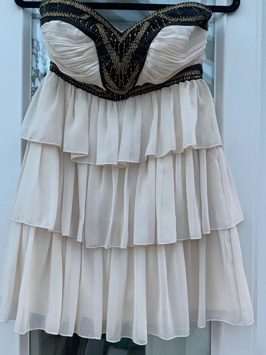 Pixie Lott Lipsy cream chiffon strapless dress