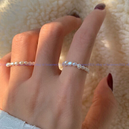 4-5mm Natural White Freshwater Baroque Pearl Circle Adjustable Stretchy Rings - Picture 9 of 12