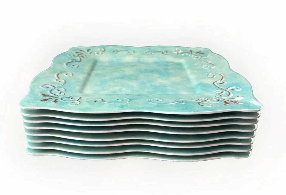 Merritt Provence Turquoise Blue 11-inch Square Melamine Dinner Plate Set Of 8 - Image 2 of 4