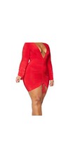 Plus Red Slinky Ruched Front Long Sleeve Dress size 16 red