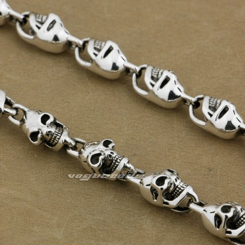 Gancio teschio argento sterling 925 portachiavi catena portafoglio 8W04WC endtoend 16 pollici - Foto 9 di 10