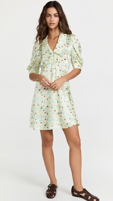 lee mathews リーマシューfloral print dress Lee Mathews Mini Dress Floral Print Drawstrings Pastel Green