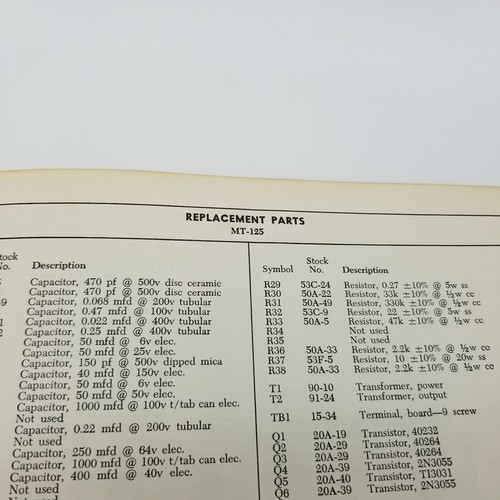 MUZAK MT-125 Transistor Amplifier Schematics Specs Manual Parts List Vintage - Picture 4 of 5