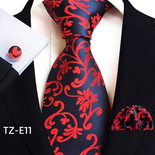 New Classic Floral Blue Red Jacquard Silk Men's Tie Necktie Hanky Cufflink Set - Picture 52 of 67