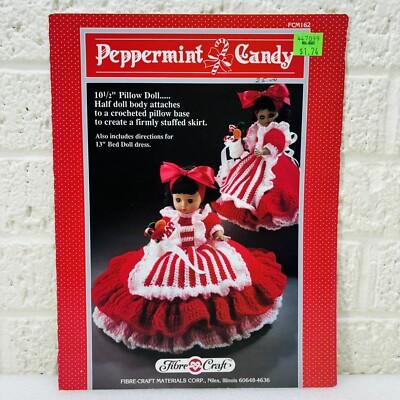 Fibre Craft 1989 Crochet 13'' & 10.5'' Doll Dress Pattern FCM162 PEPPERMINT CANDY
