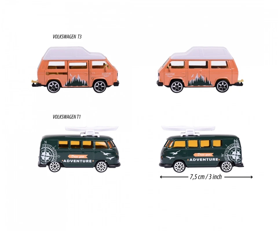 Majorette Model Car Volkswagen The Originals Twin Set Adventure VW T1 + VW T3 - Immagine 4 di 4