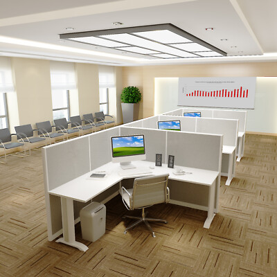 5x5 Cubicles- 51  H- 3 MAN (PACKED) L Shape Fabric Office Workstations-E