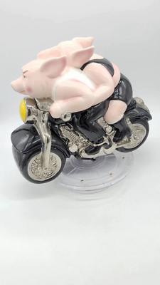 Vintage Harley Biker Hogs Pigs Cookie Jar Motorcycle Hand Painted