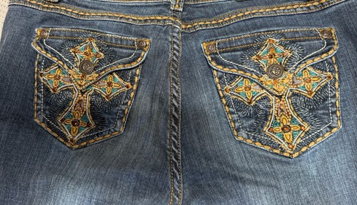 Grace In LA Pants Women's Sz 33 Bootcut Jeans Low Rise Embellished Pockets - Picture 12 of 16