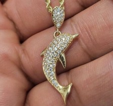 14k Yellow Gold Plated 0.50 Ct Round Cut Simulated Diamond Dolphin Shape Pendant