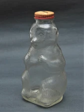 VINTAGE 7" LARGE SNOW CREST BEVERAGES BEAR BANK GLASS FIGURAL WITH LID