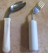 Sammons Stainless Easy-Hold Offset Spoon Lefthand with fork Set of 2 Made in USA