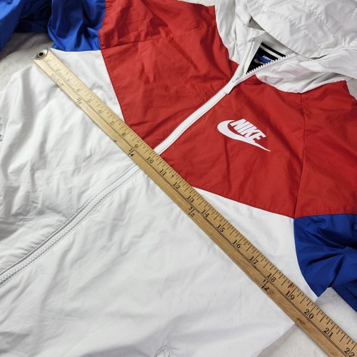 NIKE Youth Hooded Track Windbreaker Jacket Size XL Full Zip Red, White & Blue - Picture 6 of 7