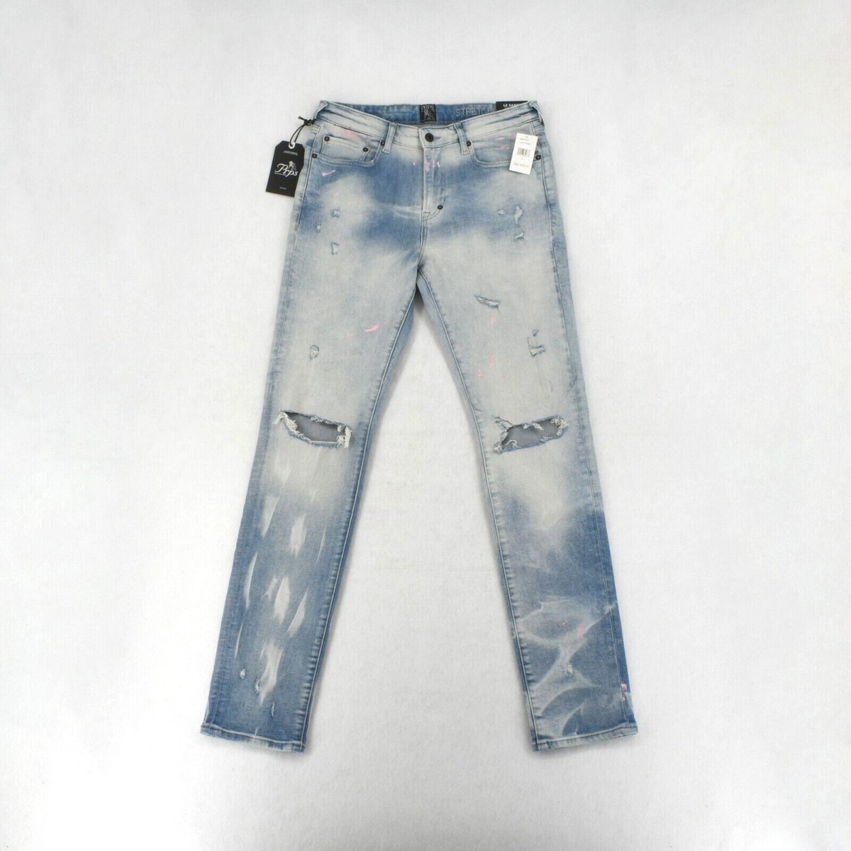 Prps Jeans 31 Mens Slim Fit Light Wash Bleached Distressed Stretch Denim  Ripped