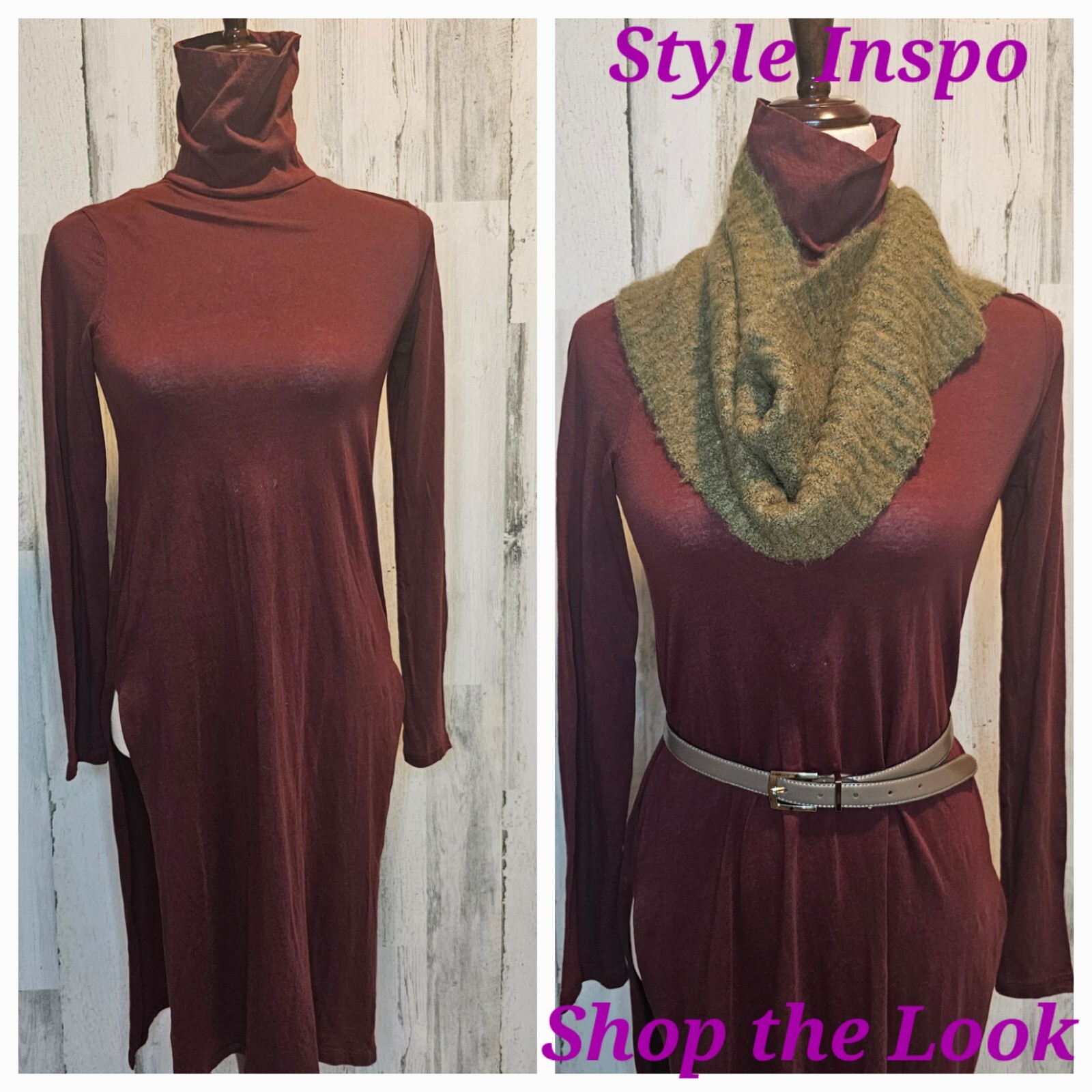 Zara Trafaluc Burgundy Turtleneck Midi Dress Size Small Stylish Layering Piece