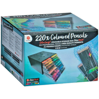 Deco Time Buntstifte & Tablett 220 Stück Zeichnen Farbe & Farbe Profi Nass/Trocken