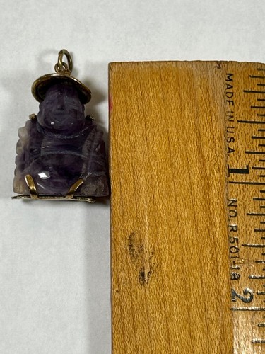 VINTAGE 14 K / AMETHYST BUDDHA WITH A HAT & CRYSTAL PENDENT - Picture 4 of 10