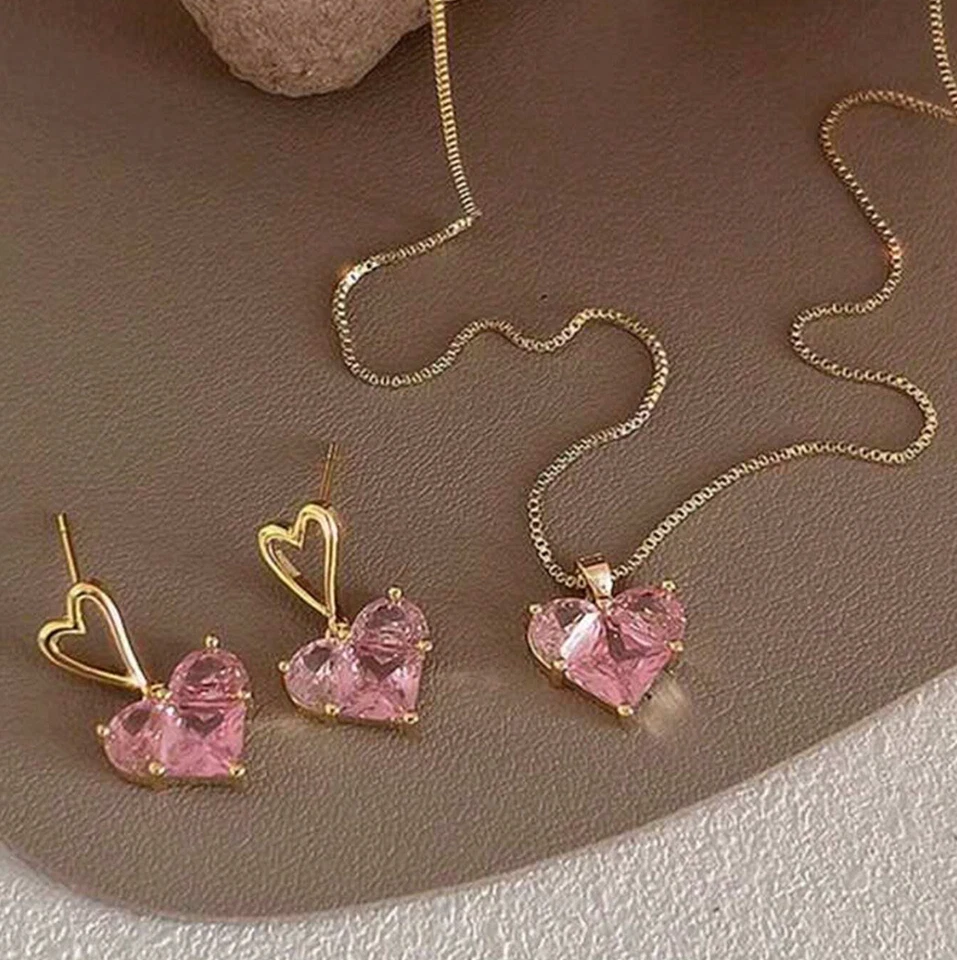 Женское ожерелье серьги сердце подвеска цепочка кубический цирконий новый модный ювелирных изделий - Изображение 2 из 4