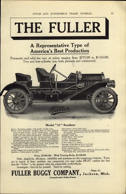 1910 PAPER AD CAR AUTO Fuller Buggy Company Model 30 Roadster Touring Jackson MI