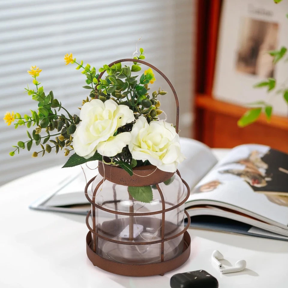 Rustic Home Décor Vase, Artificial Flowers Glass Jar, Farmhouse Décor  - Image 4 of 4
