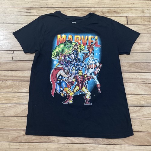 MARVEL T Shirt Men M Graphic Black Multi America Hulk Spiderman Thor Ironman M