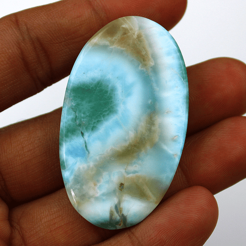 136.6 Cts Natural Dominican Larimar Top Grade 52.5mmx30mm Oval Cabochon Gemstone - Picture 7 of 11