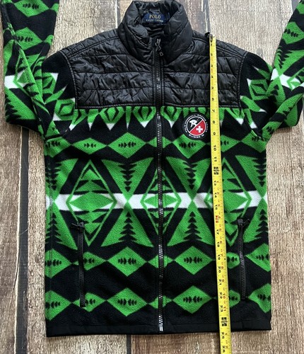 POLO RALPH LAUREN DOWNHILL SKI RACING AZTEC FLEECE JACKET GREEN MENS SMALL EUC - Picture 6 of 10