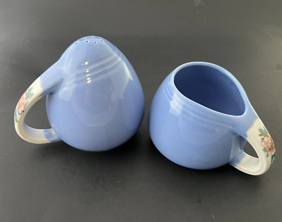 Vtg Hall Superior Quality Pottery Rose Parade Blue Sugar Bowl/Pepper Shaker 1259