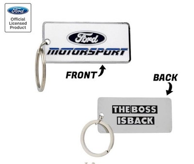 Ford Motorsport Mustang Retro Logo Blue 2 Color Die-Cast Metal Keychain Ring