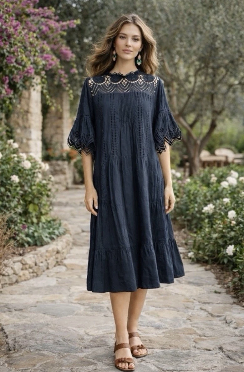 ebay bohemian dress Umgee USA Embroidered Split Neck Bohemian Dress | Size Small | New With  Tags