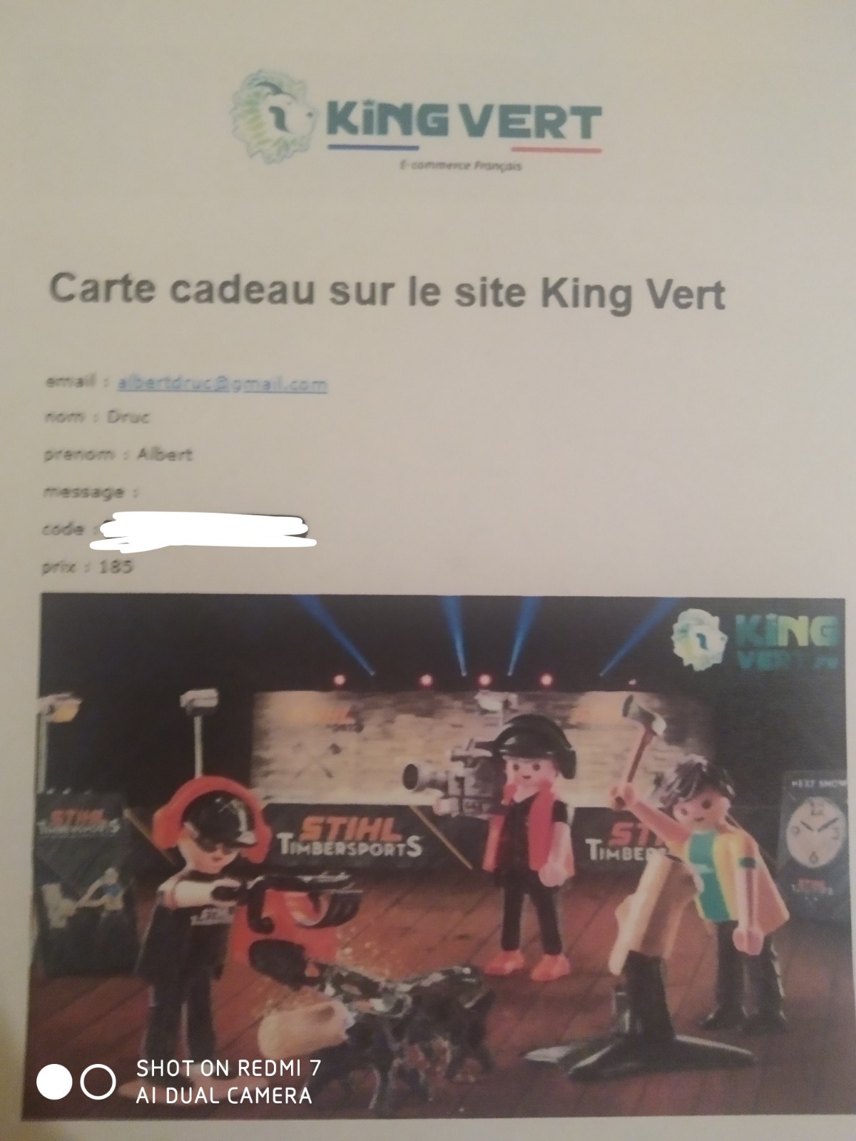 Carte cadeau King Vert 185€ pour financer vos outils et plantes de potager