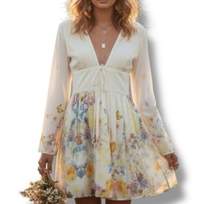 Cider NWT V-Neck Romantic Boho Chic Floral Knotted Ruffle Mini Dress Size XL
