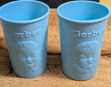 Gerber logo drinking cups vintage small baby blue plastic set of 2 MCM