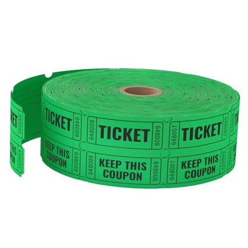 2000 Green Raffle Tickets (4 Color Selection), Double Roll, Green 2000 Tickets
