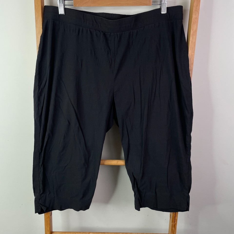 Foil Harem Capri Pants Womens 12 Black Elastic Cuff Cotton Blend Stretch Boho