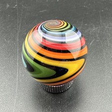 Contemporary Handmade Art Glass Marble 1.02" Rainbow Black Wigwag Swirl MIB