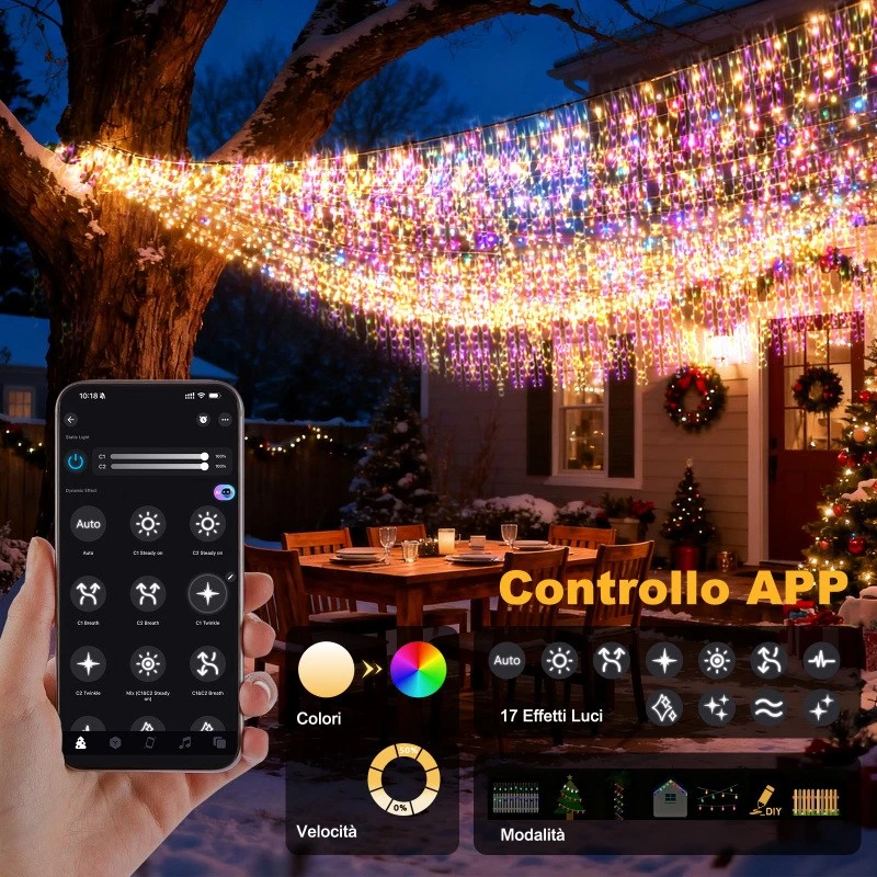 5-30m Luci Natalizie Esterne APP, Telecomando, Timer, 17 Modalità, 200-1200 LED - Immagine 4 di 4