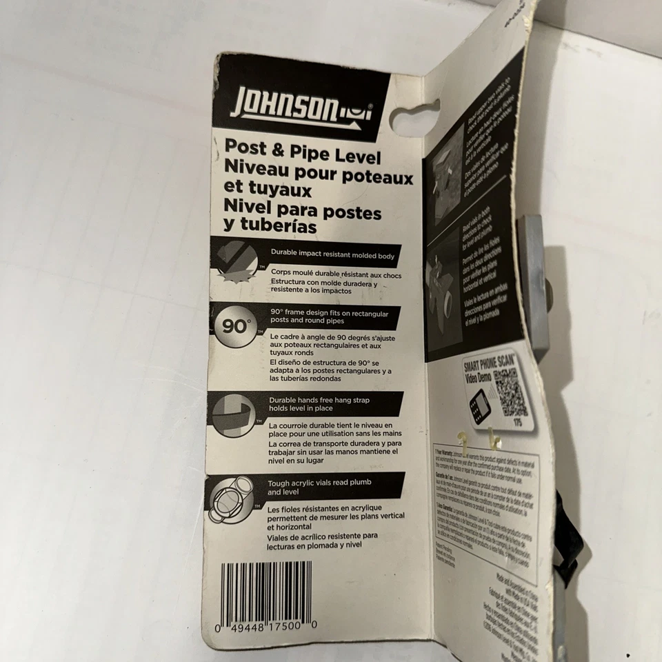 JOHNSON 175 Post And Pipe Level, 3 Vials Hands Free Strap New - Image 4 of 4