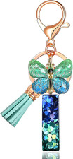 Initial letter Keychains for Women Tassel Butterfly Pink Purple Cute Car Keychai