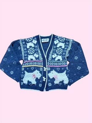 Vintage Heartworks Girls Small 5-6 Blue  Cardigan Sweater Scottie Dogs 