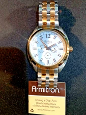 NEW  46MM Armitron 6P29 Men's Watch Silver & Gold Tone Stainless Steel Day-Date
