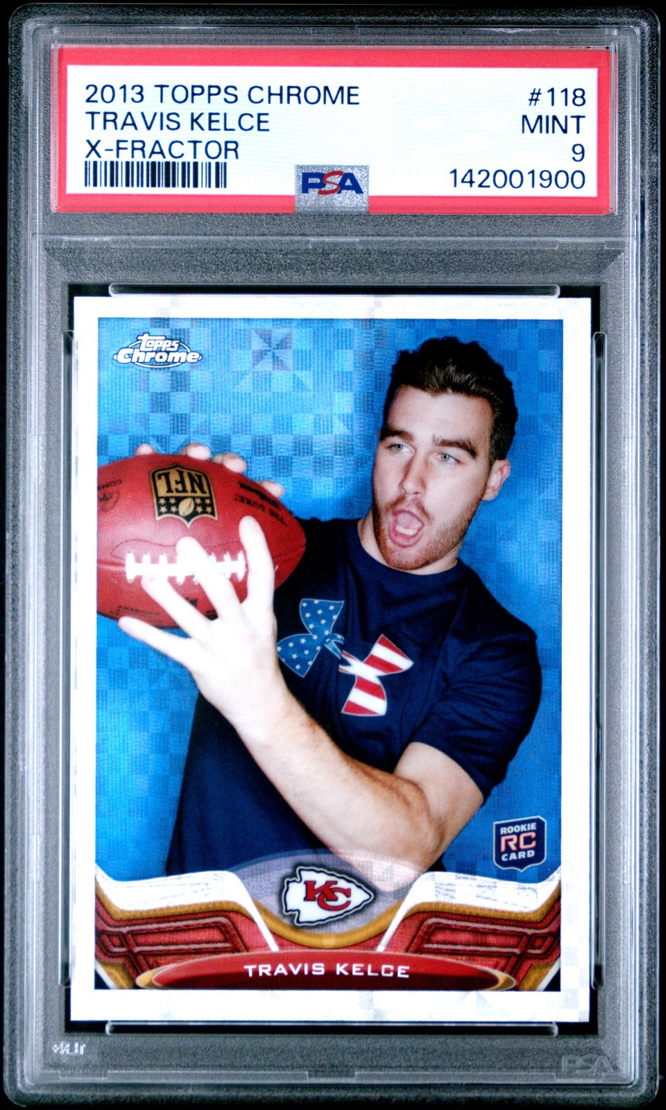 2013 TOPPS CHROME X-FRACTOR #118 TRAVIS KELCE ROOKIE RC PSA 9