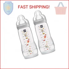 MAM Easy Active Baby Bottles 11oz, Fast Flow Skinsoft Silicone Nipple with Wide