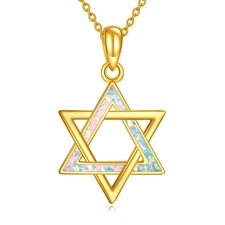 URONE Star of David Necklace 925 Sterling Silver Opal Jewish Star of David Pe...