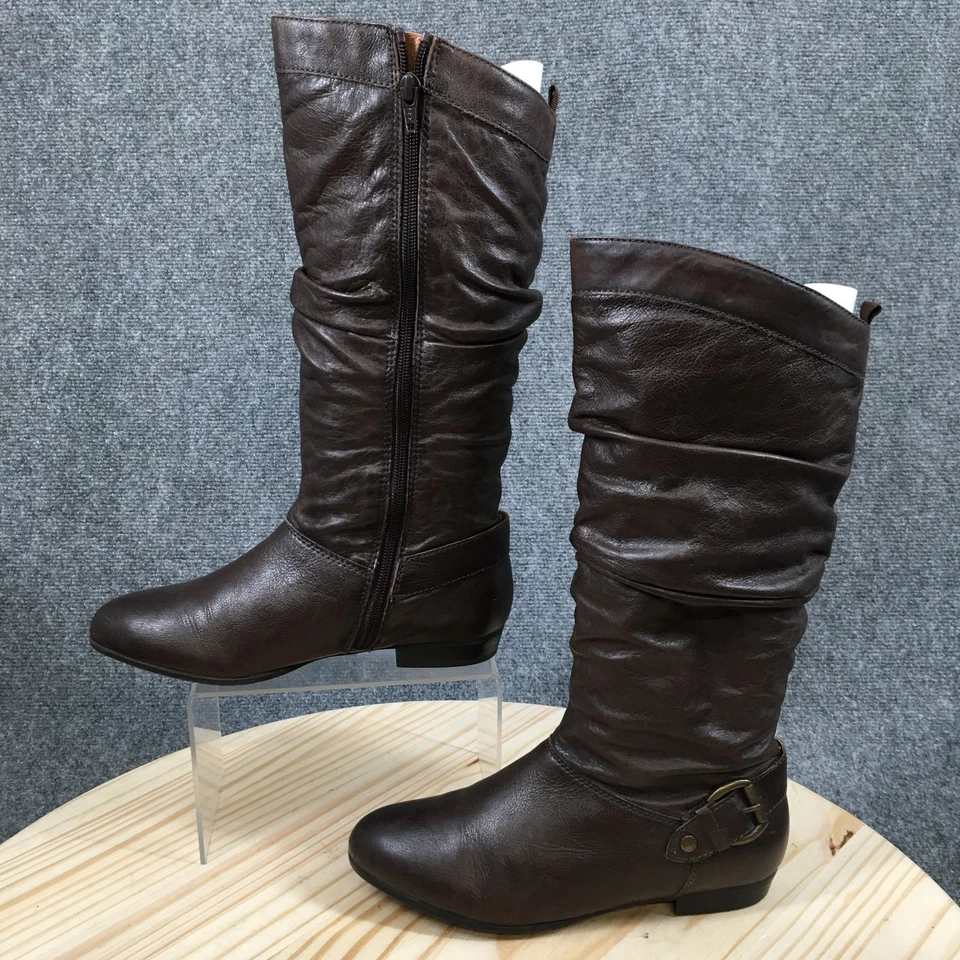 Botas Aldo para mujer 6,5 altas holgadas de equitación marrón cremallera lateral informales cómodas media pantorrilla Foto 4 de 4